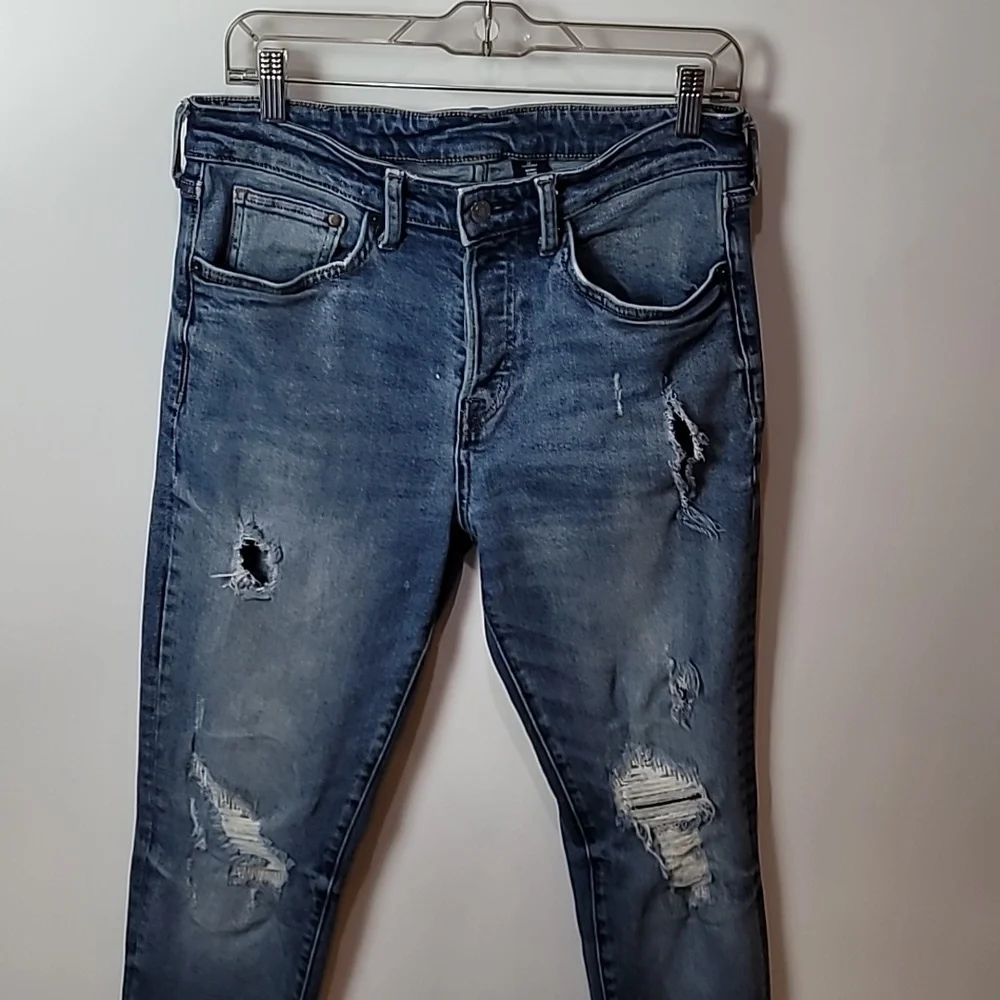 & DENIM Jeans ~ Distressed Skinny Coupe Moulante Jeans with Button-fly - Picture 10 of 13